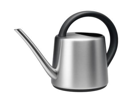 Compact watering can with a flat base for easy placement on kitchen window sills