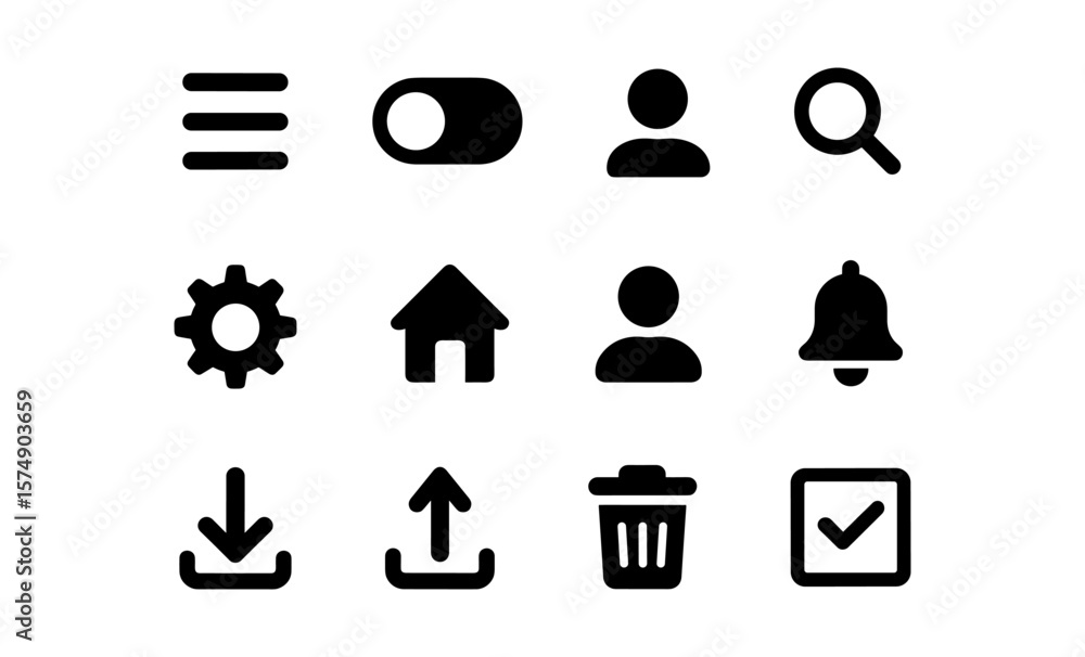 Poster set of flat minimalist icons for interface design and user interface elements