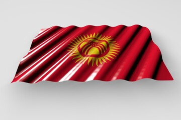 pretty glossy flag of Kyrgyzstan with big folds lying flat isolated on grey - any occasion flag 3d illustration