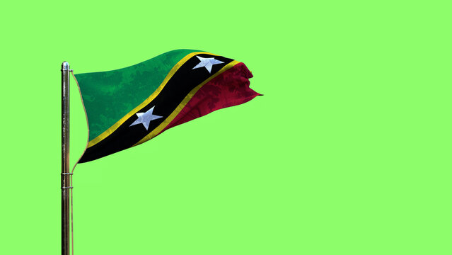 waving flag of Saint Kitts and Nevis for state holiday on chroma key screen, isolated - object 3D illustration