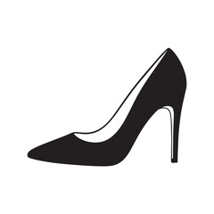 Elegant black high heel shoe isolated vector illustration silhouette style