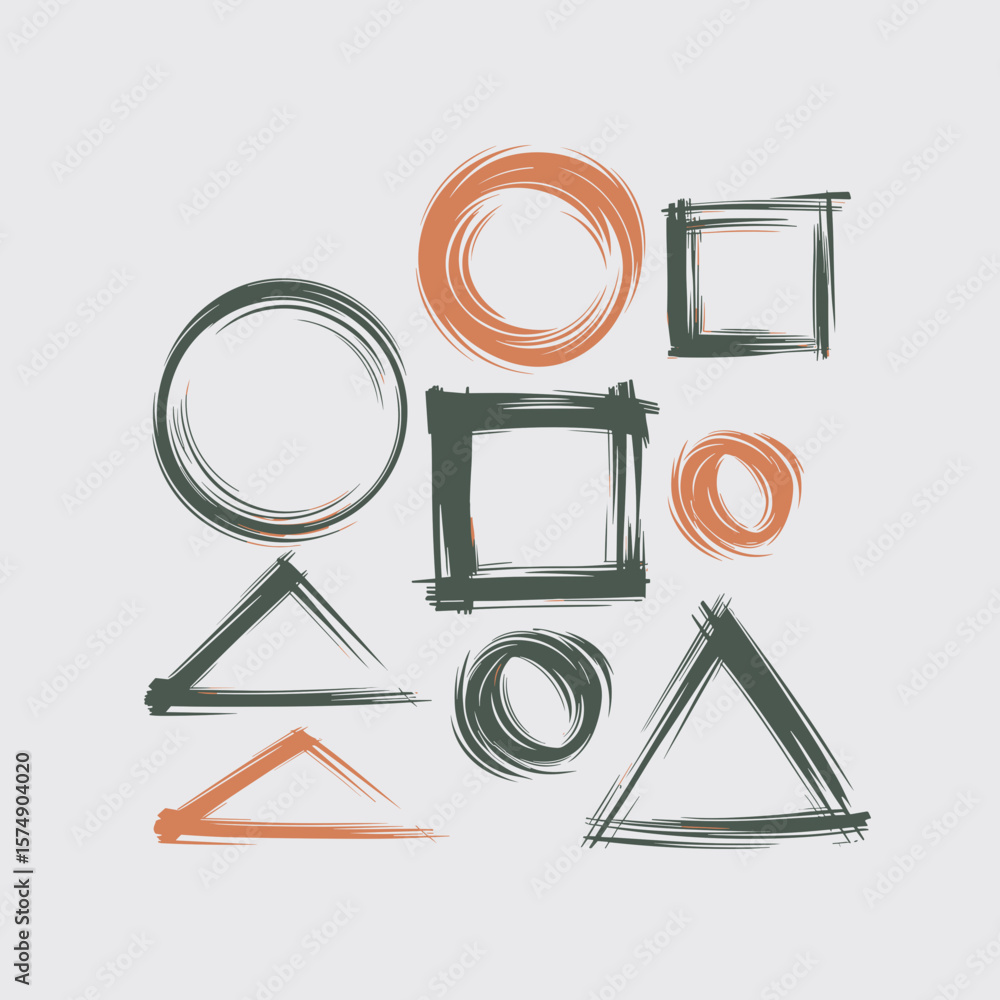 Poster overlapping minimal geometric shapes drawn in a sketch style