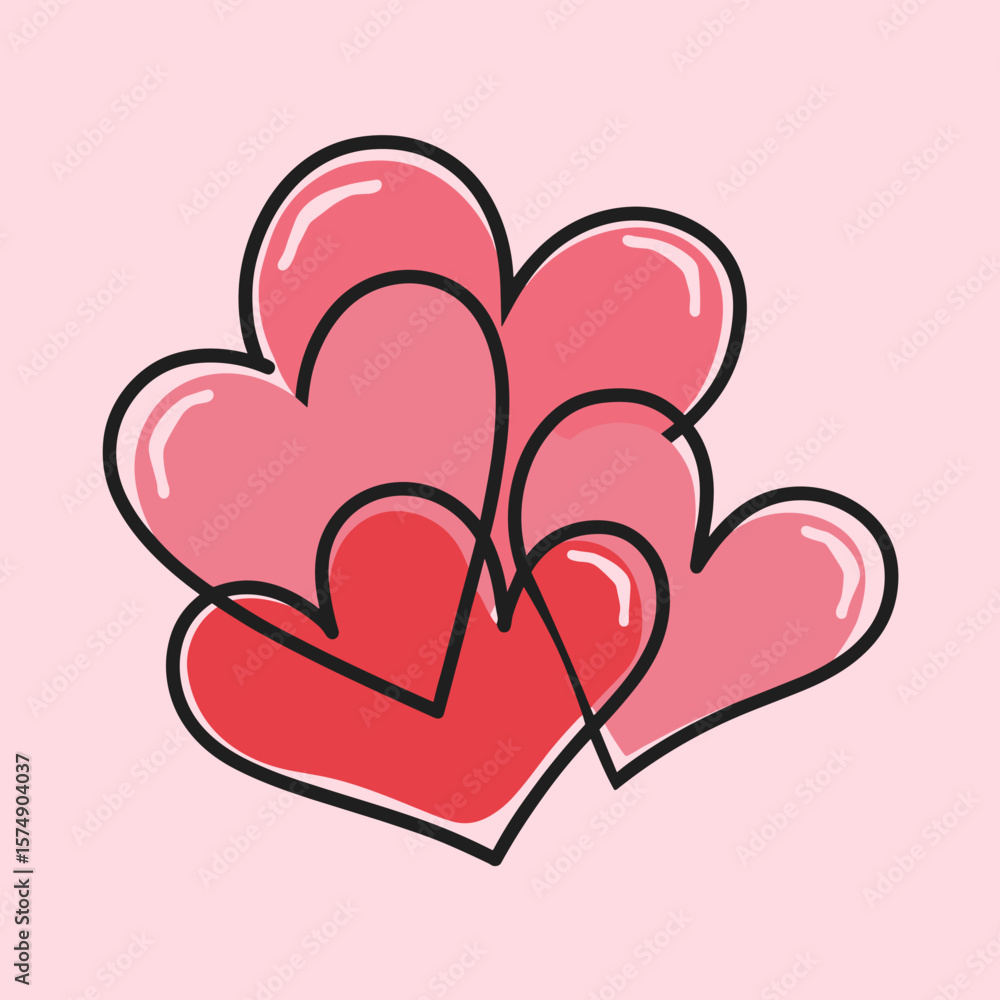 Poster overlapping hearts in pink to red gradient on white background
