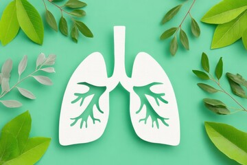 White paper lungs and green leaves representing respiratory health