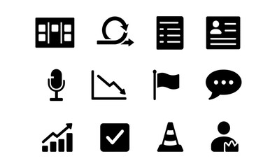 Agile icons set featuring scrum board, sprint cycle, and burndown chart with flat design
