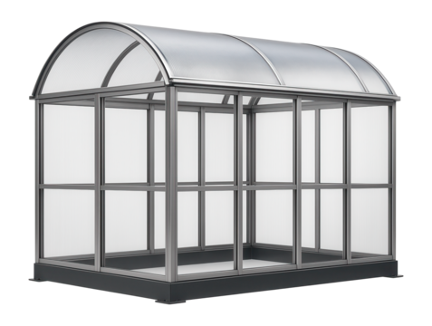 Greenhouse with a curved polycarbonate roof, suitable for a private garden to extend the growing season.