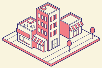 Isometric Cityscape Illustration with Buildings and Trees 1