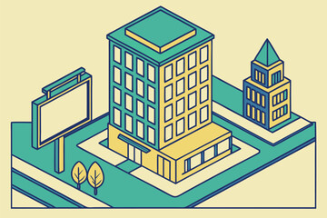 Isometric Cityscape with Buildings Billboard and Trees