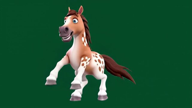 Cartoon fire horse as symbol of chinese new year 2026 in animation. Horse dancing on green background. concept of zodiac sign, festive celebration, chinese culture, year of the horse