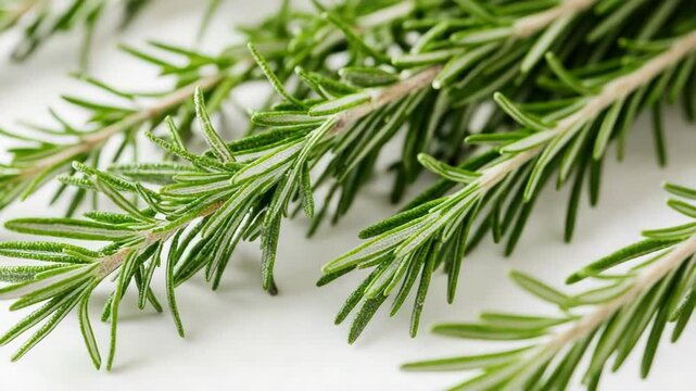 A detailed view of a rosemary branch with fragrant leaves and stems