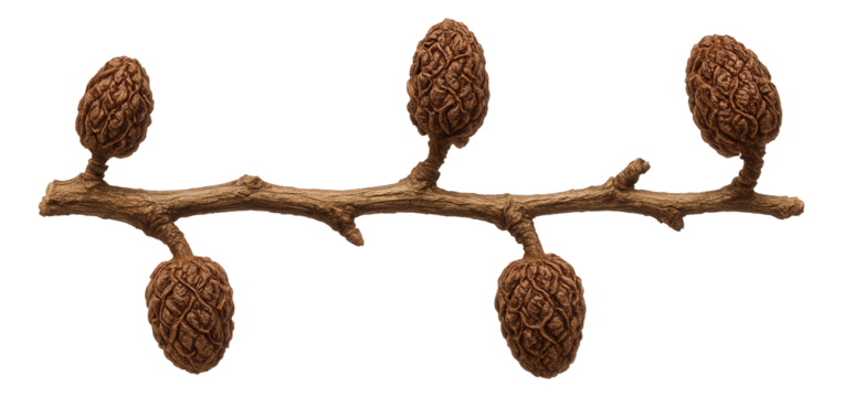 Desiccated willow twig with shriveled, brown catkins