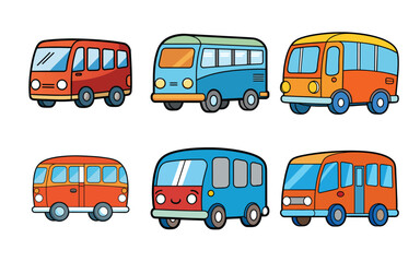 Colorful Cartoon Buses and Vans Collection Kids Transportation Vehicles