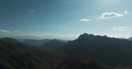 Aerial view of Mount Terminio and valley at sunset, Italy.
