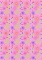 Colorful hearts pattern on soft pink background  