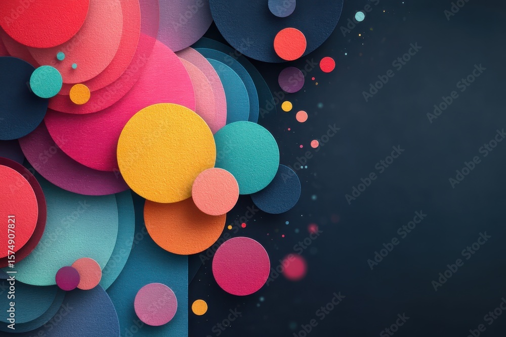 Poster colorful geometric abstract with textured circular and linear elements