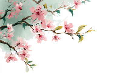Delicate Japanese flowers bloom softly along the paper’s edge, their strokes fading gently into white space.