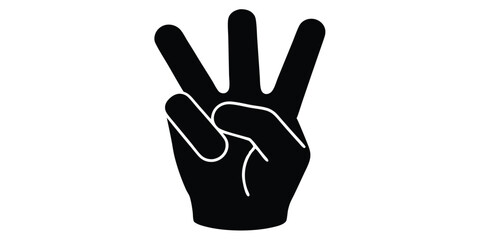 Three Fingers Hand Gesture Simple Black and White Illustration
