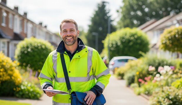 postman with safety clothes delivering postal