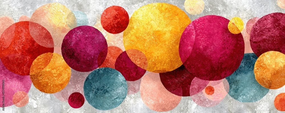 Poster abstract art with overlapping colorful textured circles in modern composition