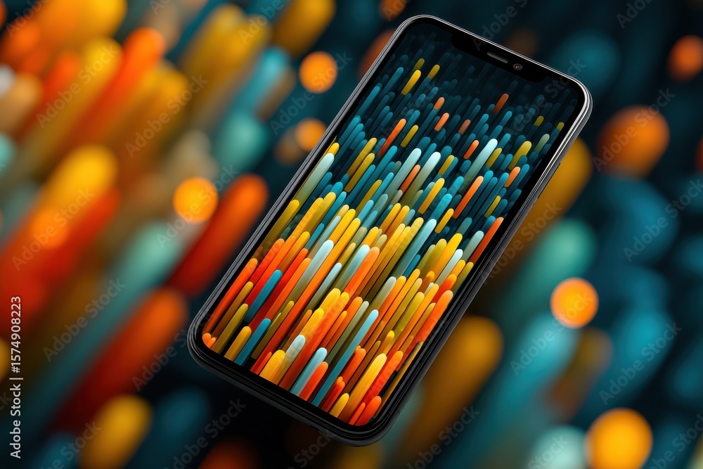 Poster abstract vertical composition with colorful shapes and textured design elements