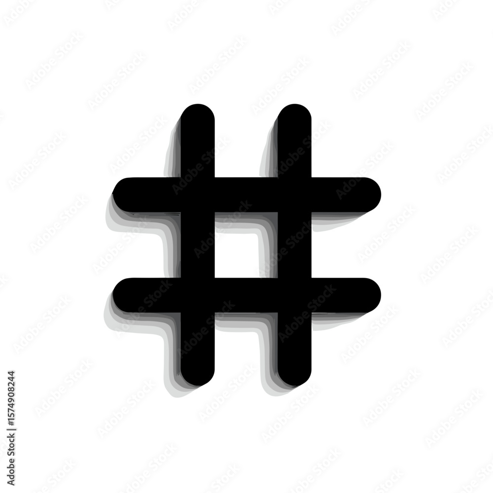 Fototapete a rendered hashtag symbol with rounded edges and a subtle drop shadow effect is displayed here