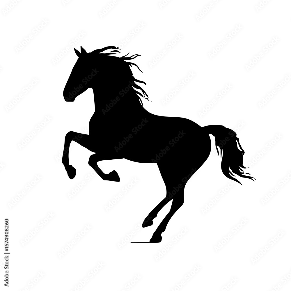 Aufkleber silhouette of a rearing equine with flowing mane and tail in a dynamic pose, equine art form image