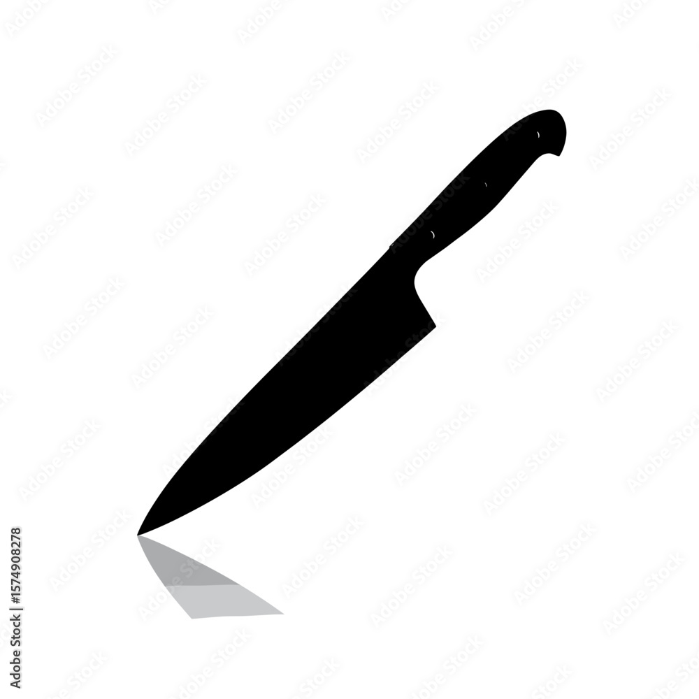 Poster chef's knife with a sleek handle and sharp blade casting a subtle reflection on the pristine plane