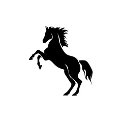 Silhouette of a rearing horse with flowing mane and tail in a graceful pose, isolated image design