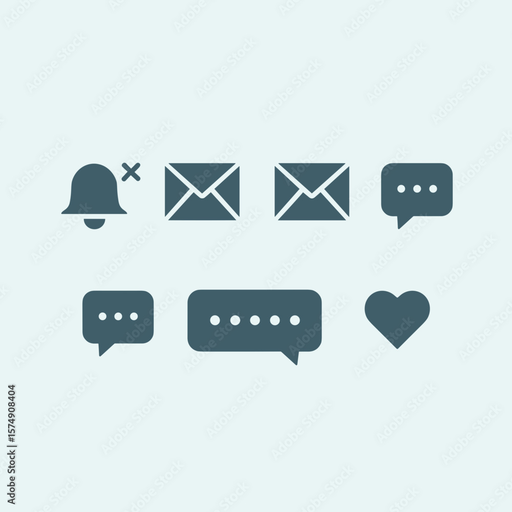 Aufkleber minimalist vector row of muted notification icons on white background – ideal for messaging apps, so
