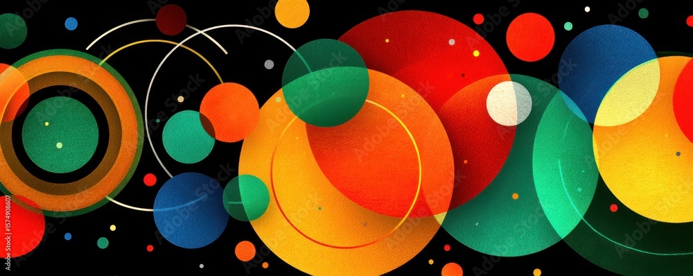 Poster vibrant abstract geometric shapes on a dynamic and colorful black background