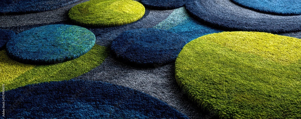 Poster close-up of colorful textured circular patterns on a carpet background