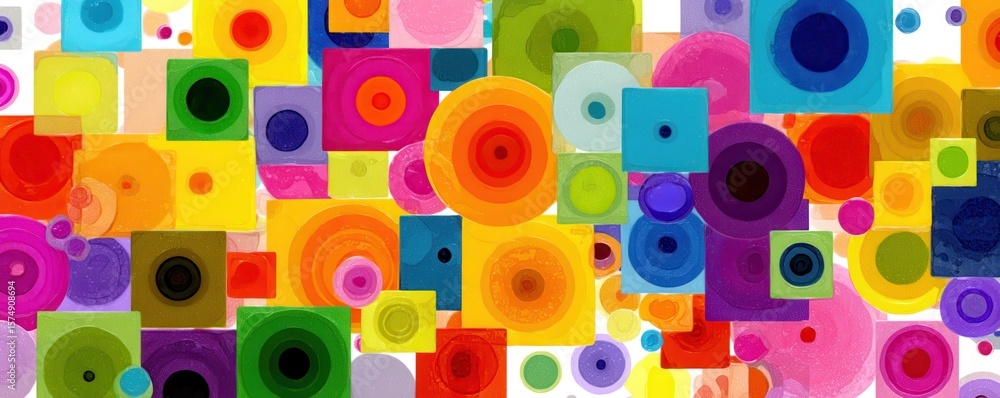 Poster vibrant abstract geometric pattern with colorful circles and squares for design