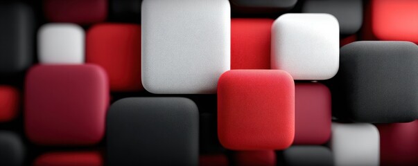 Abstract layout with red, black, and white textured geometric shapes