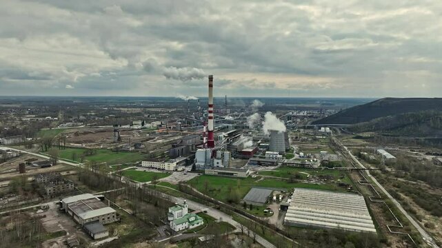 Aerial footage of Viru Keemia Grupp (VKG), industrial enterprise that specialises in co-production of shale oil and energy aswell as production of fine chemicals