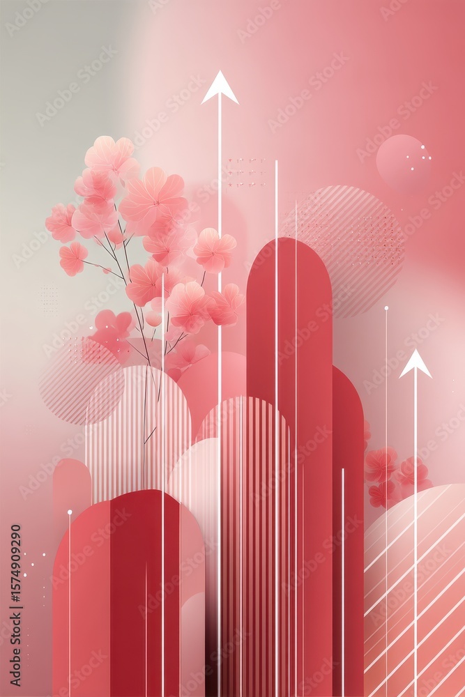 Poster modern illustration of abstract mountains and geometric patterns in soft hues