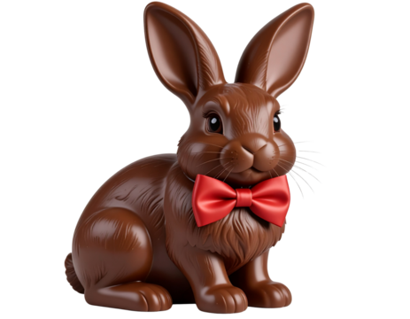 illustrated chocolate Easter bunny with bowtie, transparent background 