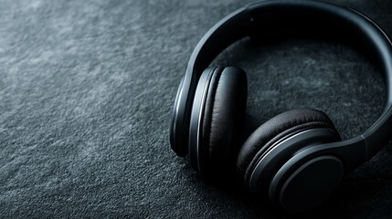A pair of black headphones on a black surface