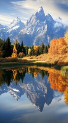 Tranquil Mountain Lake Autumn Reflection Grand Tetons