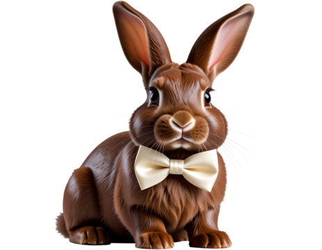 illustrated chocolate Easter bunny with bowtie, transparent background - Powered by Adobe