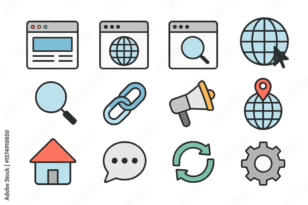 Poster vector icon set for website, including computer and mobile icons