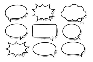 Fototapeta premium Vector illustration of hand drawn retro cartoon stickers in pop art style, featuring a collection of empty comic speech bubbles with halftone shadows