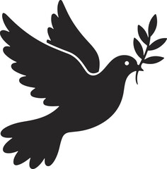 Flying peace dove bird with olive branch silhouette transparent background. peace, silhouette, wing, dove, love, bird.