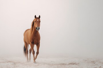 horse brown color outdoor, copy space, symbol of 2026 year, strength