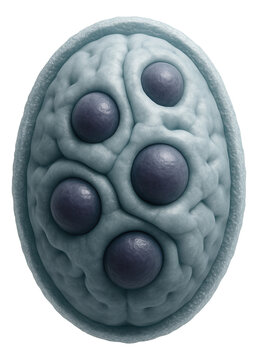 Nucleus with lobulated structure and multiple nucleoli present