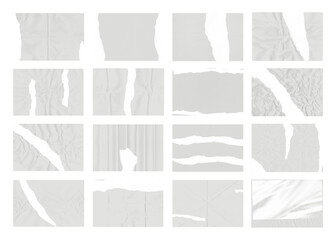 Collection of white paper textures torn with black elements creates an edgy, abstract, and...