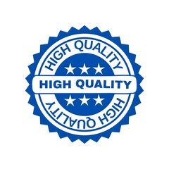 High quality blue seal with stars and bold white text circular badge with white border and serrated edge for product label, branding, marketing, and certification on white background

