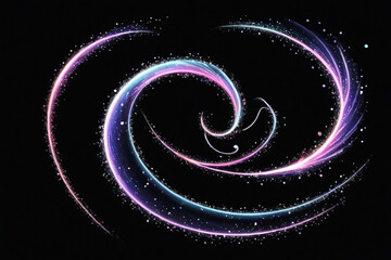 Swirling abstract light trails with glittering particles in vibrant pink and blue hues