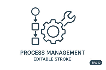 Editable stroke vector illustration eps10 of a process management icon, optimization operation, fix strategy industry, transmission gear wheel, and thin line web symbol on a white background