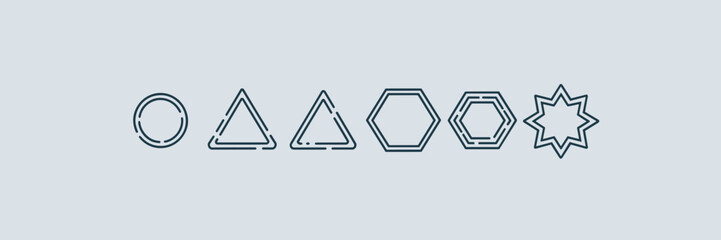 Minimalist vector icons of geometric shapes on light grey background