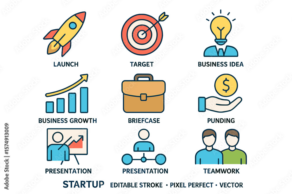 Aufkleber the icons for startup lines are editable and have a stroke that is pixel perfect